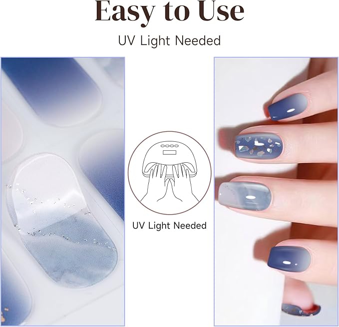Semi Cured Gel Nail Strips, 28 pcs Gel Nails Stickers for Women Work with Any UV Lamp, Long Lasting UV Gel Nail Strips for Home DIY Nails Art (Starry Ocean)