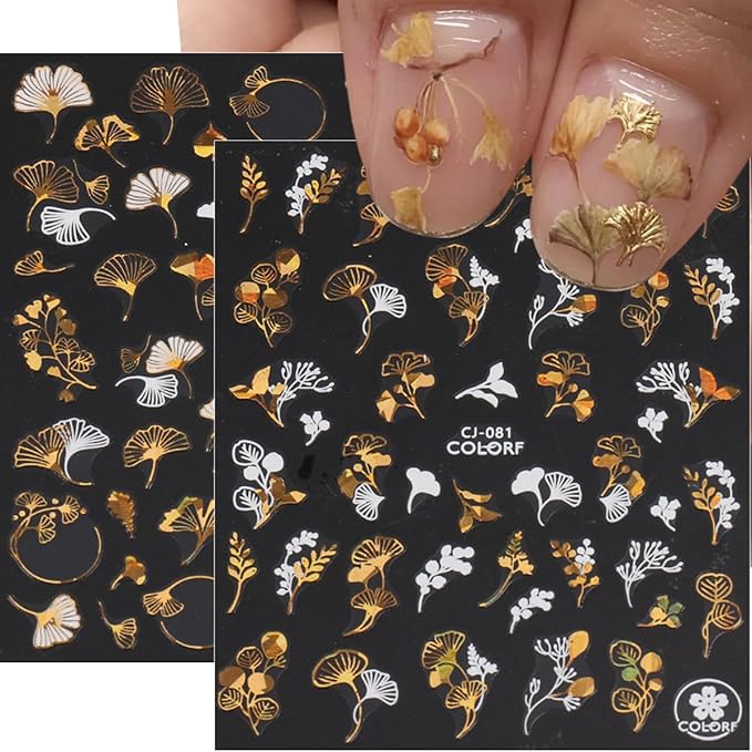 9Pcs Fall Nail Art Stickers Glitter Maple Leaf Nails Decals 3D Bronzing Ginkgo Squirrel Butterfly Flower Nails Design Sticker Autumn Thanksgiving Gold Nail Stickers Supplies for Women Manicure Decor