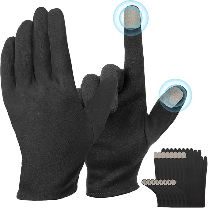 Touch Screen Gloves - 5 Pairs Black Cotton Gloves for Dry Hands Sleeping, Moisturizing, Coin Handling, Jewelry, Photography, Men and Women, Large