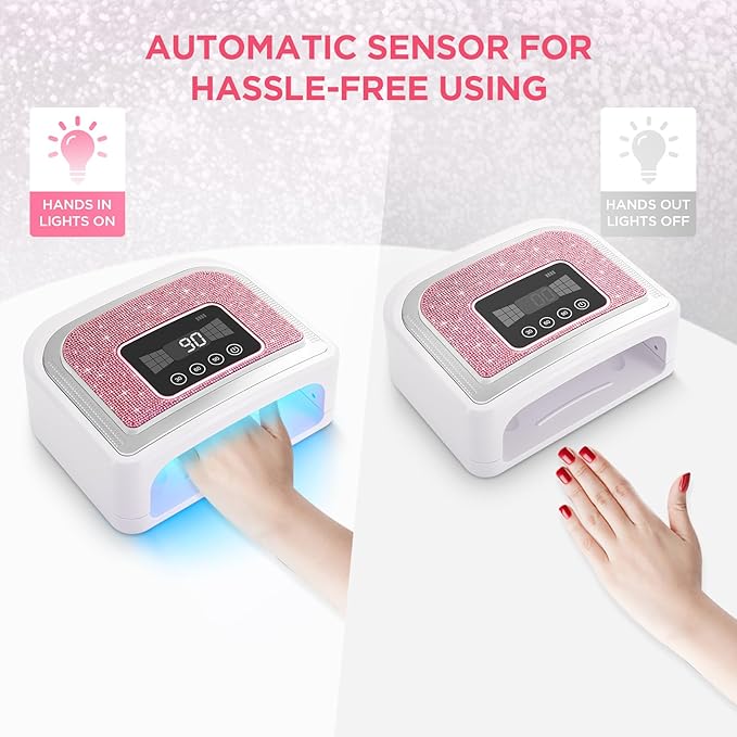 Aedavey Cordless Nail Lamp, Rechargeable UV Nail Lamp for Gel Nails, LED Nail Lamp with 4 Timer Modes, Gel Nail Light Decorate with Sparkling Nail Rhinestones Diamond (Sparkly Pink Diamond)