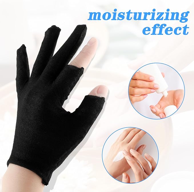 6 Pairs Moisturizing Cotton Gloves Touchscreen Overnight Sleeping Gloves Lightweight Nighttime Lotion Gloves for Bedtime Dry Hand Therapy Sensitive Irritated Skin SPA (Black)