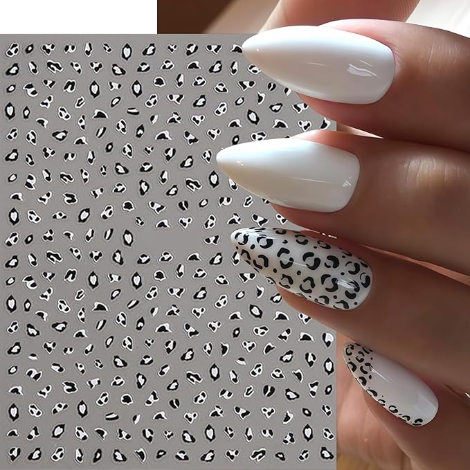 Leopard Print Nail Art Stickers Leopard Nail Stickers Self-Adhesive Cute Pink Brown White Design Fall Nails Decals Cheetah Print Pattern Cute Autumn Nails Supplies Fall Nail Decorations for Women DIY
