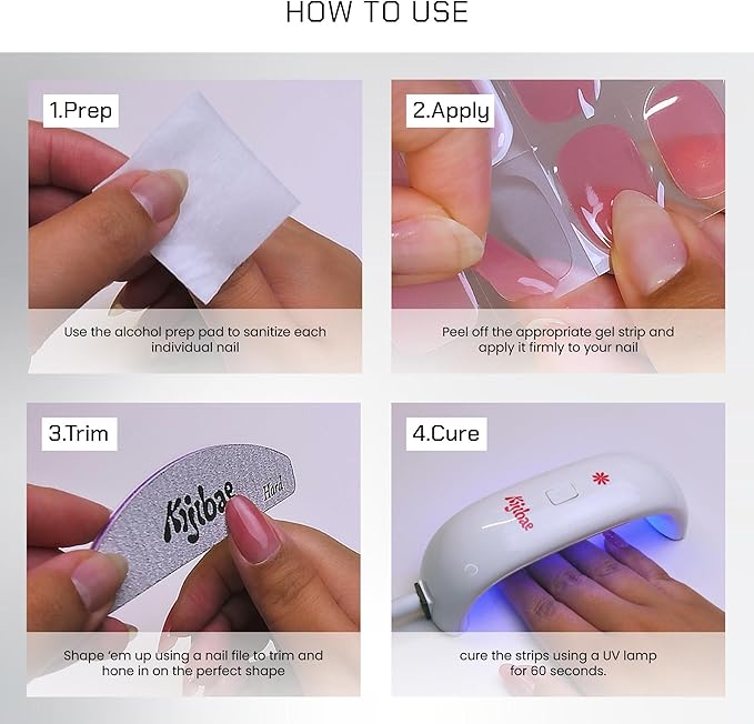 Semi Cured Gel Nail Strips - Trendy Nail Polish Wraps Works with Any UV Lamp - Long Lasting Easy Salon Manicure - 24pcs with 2 Prep Pads, Nail File & Cuticle Stick (Let's Break Up)