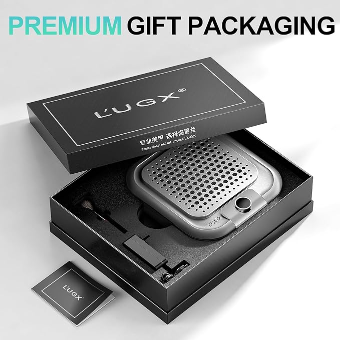 L'UGX Rechargeable Nail Dust Collector for Acrylic Nails, 10-Gear Professional Nail Vacuum Duster Extractor Cleaner With 2 Reusable Filters for Salon Use,Powerful