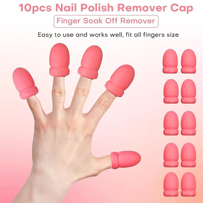Nail Polish Remover Soak Bowl [2 PCS], Gel Polish Remover Refill Kits for Nails Including 10 PCS Soak Off Caps, Nail Buffer Block, Nail File, Cuticle Pusher, Pipette