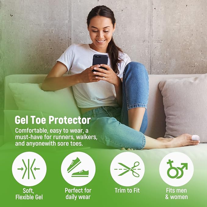 Bukihome Big Toe Protectors 10 ct, Silicone Toe Caps to Cushion Toe Blister, Corn, Callus, Great for Running, Walking, Stop Toe Pain (Large, White)