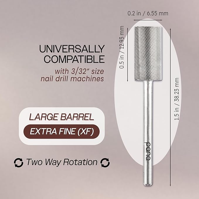 PANA Flat Top Large Barrel 3/32" Shank Size - (Silver, Extra Fine Grit) - Fast remove Acrylic or Hard Gel Nail Drill Bit for Manicure Pedicure Salon Professional or Beginner