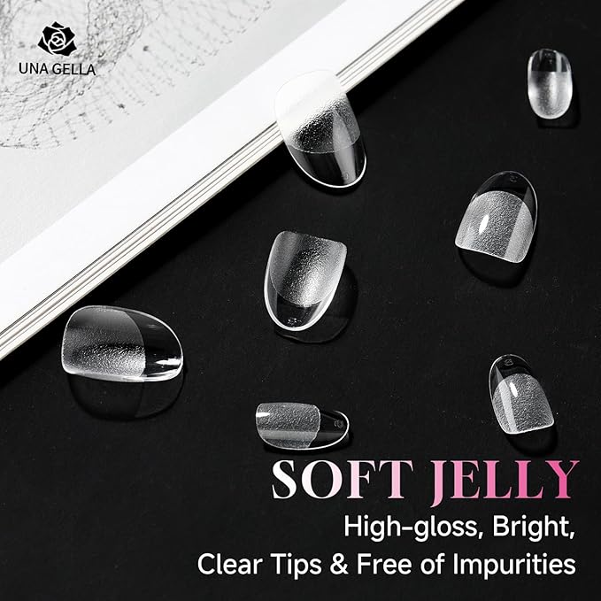 UNA GELLA Short Oval Round Nail Tips, Soft Gel Pre-shaped Half Matte Short Oval Gel Nail Tips Full Cover Acrylic Press on Fake Nails for Nail Extension Art DIY Nail Salon 216Pcs 12 Sizes
