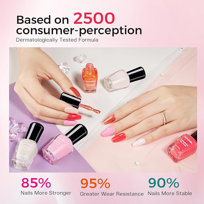 Morovan Pink Nail Polish Set: Pearl White Light Coral Pink Fingernail Polish Kit Shimmer Sparkle Air Quick Dry Glossy Nail Pack for 2025 Nail Art Manicure Holiday Gift Party for Women