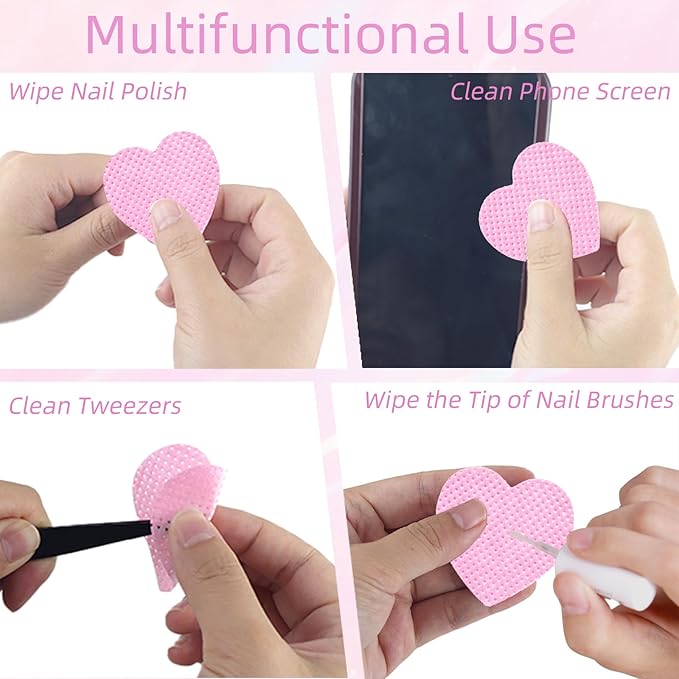 400Pcs Lint Free Nail Wipes,Nail Polish Remover Wipes,Eyelash Extension Glue Wipes,Nail Polish Remover Pads,Nail Supplies,for Lash Extension Supplies,Nail Art(White,Pink)