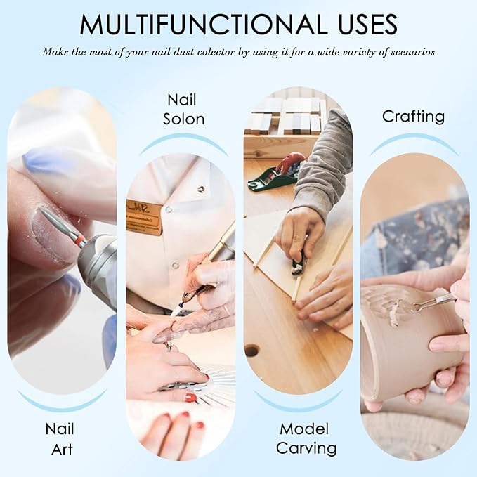 80W Nail Dust Collector with Reusable Filter for Acrylic Gel Nails, Vacuum Fan Dust Collector for Beginner, Adjustable Nail Vacuum Suction Fan for Manicure Pedicure at Salon or Home