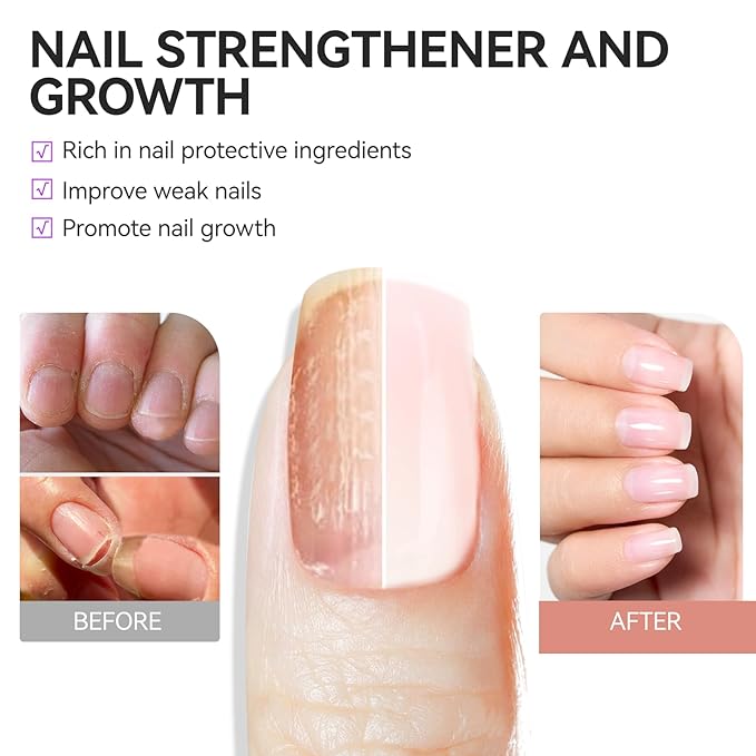 Women Nail Strengthener Protein for Daily: Clear Gelike EC 6 in 1 Nail Treatment for Weak and Damaged Nails Everyday - Nail Polish Hardener for Home Salon Travel Spa Gift