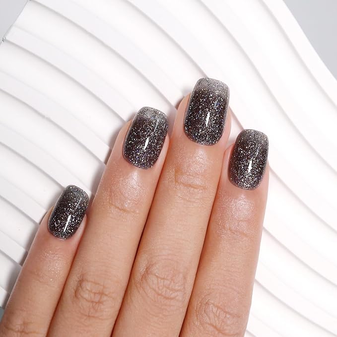 Imtiti Gel Nail Polish Sheer Glitter Black 3 in 1 One Step Color Soak Off UV LED Spring Summer Art Starter Manicure Salon DIY at Home, 0.5 Fl Oz
