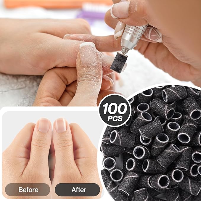 MelodySusie 100 Pcs Nail Drill Bits Sanding Bands for Nail Drill 240 Extreme Fine Grit Nail File Sanding Bands for Acrylic Nails Gel Manicures and Pedicure