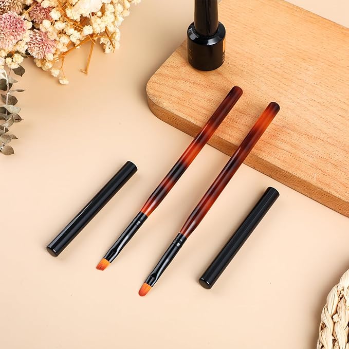 cobee Nail Art Clean Up Brushes, 2 Pcs Nail Polish Remover Brush Nail Polish Cleaning Brush Professional Nail Art Painting Pen Nail Design Tool for Manicure Mistake Cleaning (Round, Angled)