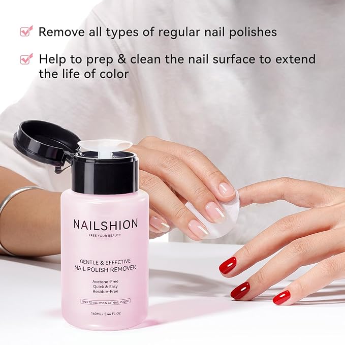 Non-acetone Nail Polish Remover, Cherry Blossom Scent, 3-5s Quick Remove Air Dry Nail Polish, VE Nourish No Drying Out, Refillable One-handed Pump Dispenser, 5.46 Fl oz
