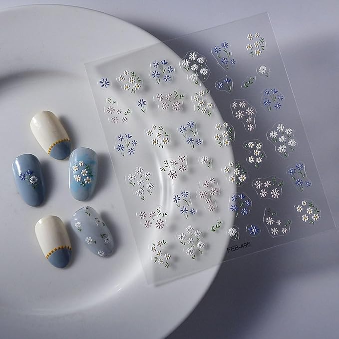 Flower Nail Stickers, Flowers Nail Art Stickers 5D Relief Small Floral Leaf Designs Nail Decals Self-Adhesive Nail Art Supplies Sliders Flower French Manicure Sticker for Nails Decoration