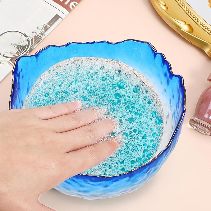 Glass Manicure Soaking Bowl Nail Soak off Bowl 9 Inch Pedicure Salon Bath Nail Remover for Fingernail Toenail Caring Polish Removal, Blue