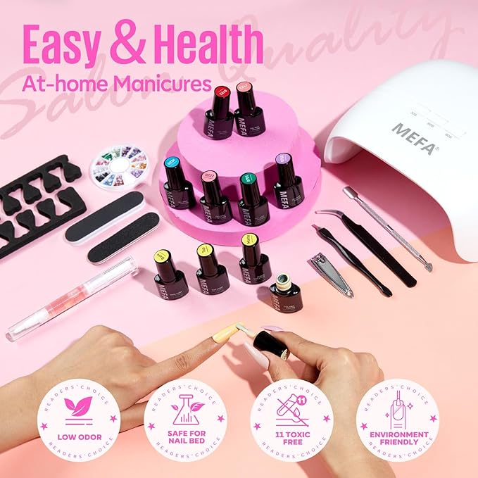 MEFA 34 Pcs Gel Nail Polish Kit with U V Light, 20 Colors All Seasons Soak Off Gel Polish Nail Set with Matte Base Top Coat Essential Manicure Tools Nails Art DIY Salon Home for Girl Woman