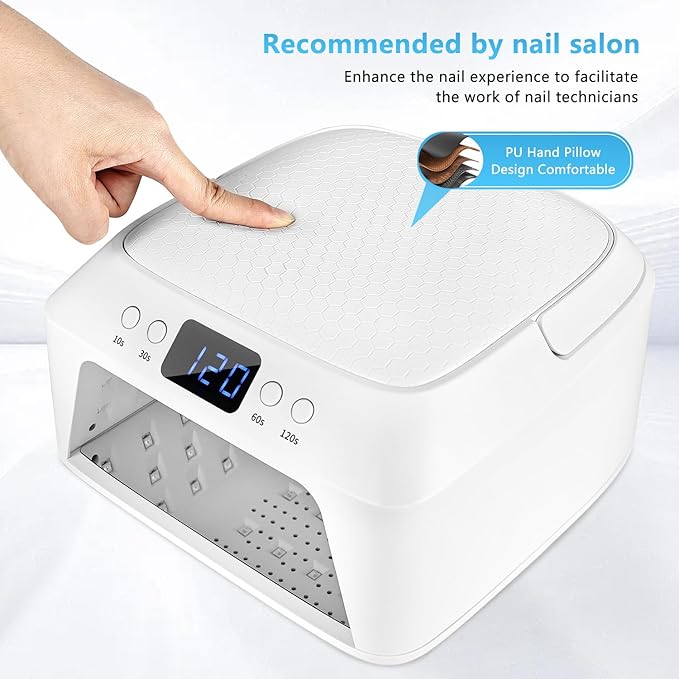 JODSONE U V LED Nail Lamp with Hand Pillow Large Space for Salon Portable Handle Front and Rear Dual Display Professional Nail Lamp Fast Drying Gel Nail Polish