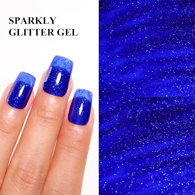 Imtiti Glitter Gel Nail Polish, 15ML Deep Blue Iridescent Glitter Gel Polish Soak Off LED UV Diamond Shimmer Sparkle Nail Gel Polish Fall Winter Manicure Gel Nail Polish Kit