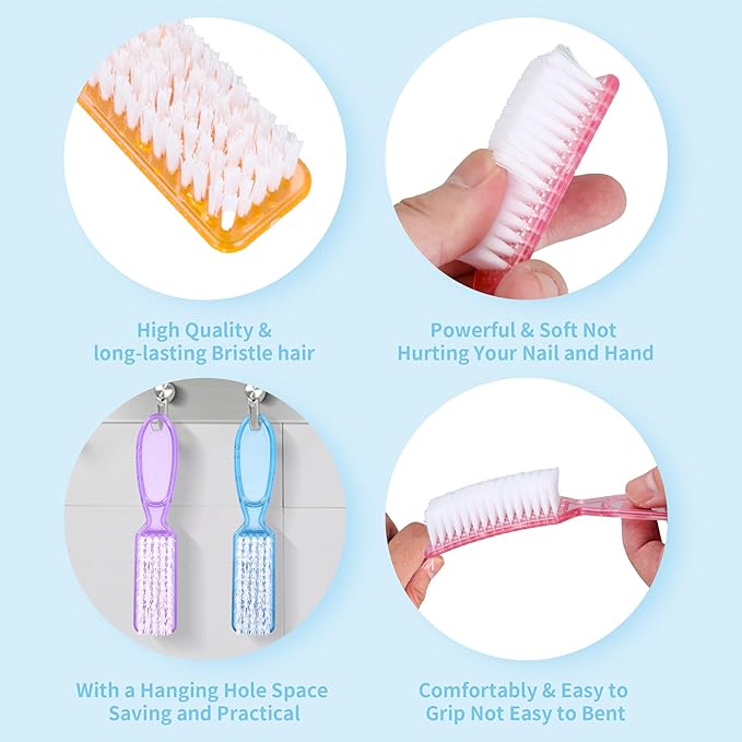 50 Pcs Handle Grip Nail Scrubber Brushes, Hand Fingernail Cleaning Manicure Brush, Multicolor Nail Scrub Brushes for Toes and Fingernail Cleaning (5 Colors)