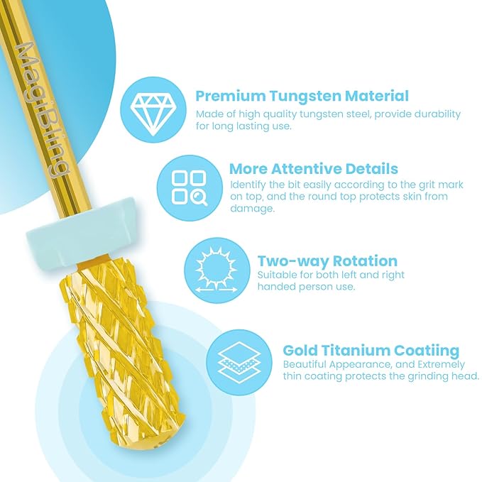Small Barrel Nail Drill Bits Round Top, 3/32'' Safety Tungsten Carbide Bits, Two-way Rotation, Suitable for Manicure Pedicure Cuticle Gel Polishing, Technicians Bits, Grit: Quadruple Coarse