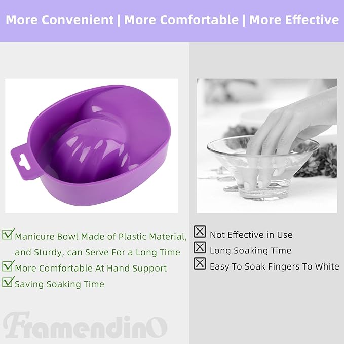 Framendino, 2 Pack Purple Nail Art Tips Hand Soak Bowl Tray Manicure Spa Bowls for Salon Home