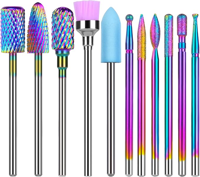 URAQT Nail Drill Bits Set, 11pcs Electric Nail Drill Bits Kit 3/32" Tungsten Carbide Less Dust Nail Bits, Cuticle Polishing Bits for Acrylic Gel Nails, Electric Nail Files Manicure Pedicure Drill Tool