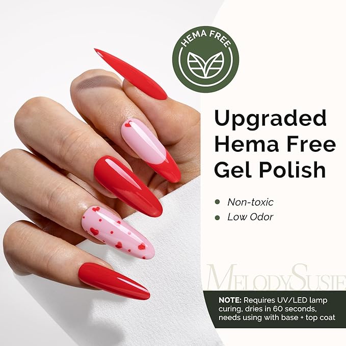 MelodySusie Hema Free Gel Nail Polish, 0.5 Fl Oz Thick Orange Red Gel Polish, Non-Toxic, Long Lasting, Soak Off UV Nail Polish, Manicure Nail Design Salon DIY Nail Art at Home K1371