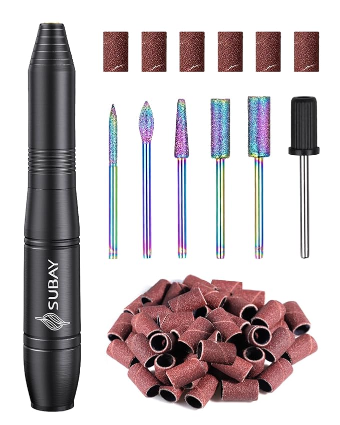 Subay Acrylic Nail Drill, Electric Nail File for Acrylic Gel Nails, Portable USB Nail Drill Machine with 6 Nail Drill Bits and 26 Sanding Bands for Nail Technicians Manicure Pedicure - Black