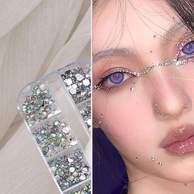 12Grids Shiny Rhinestone Nail Art Charms - 3D Colorful Rhinestones Nail Charms for Acrylic Nails Sliver Diamonds Nail Jewelry with Sliver Flat Back Designs for Women DIY Manicure Crafts Decor Supply