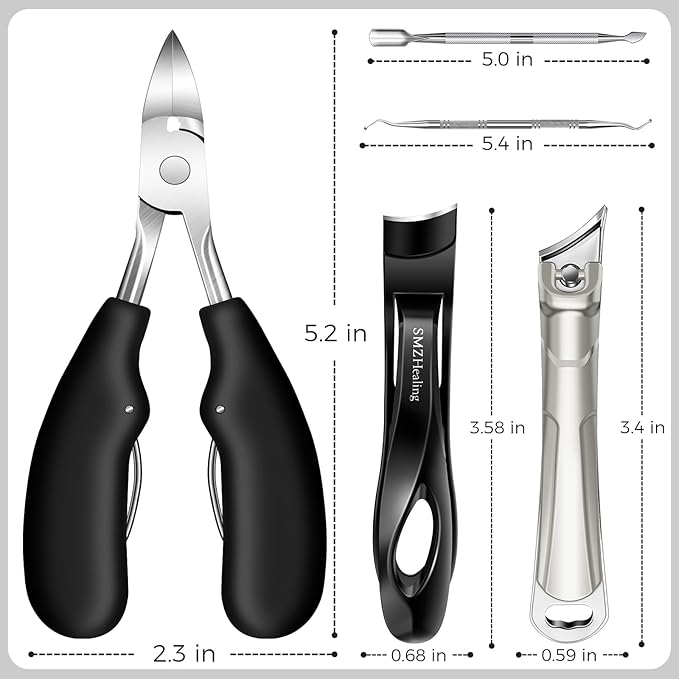 Toenail Clippers for Men Thick Toenails- Stocking Stuffers for Men 2025 Sharp Heavy Duty Toenail Clippers w Wide Opening, 5PCS