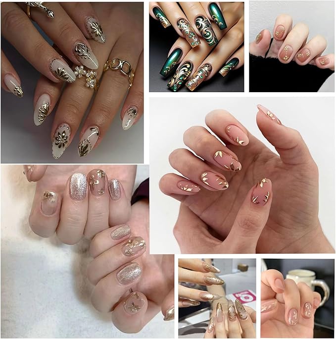 6 Sheets Gold Nail Art Stickers 3D Self -Adhesive Golden Flowers Leaves Nail Decals Holographic Hot Stamping Floral Nail Stickers Summer Blossom Nail Decoration for Women DIY Manicure Supplies
