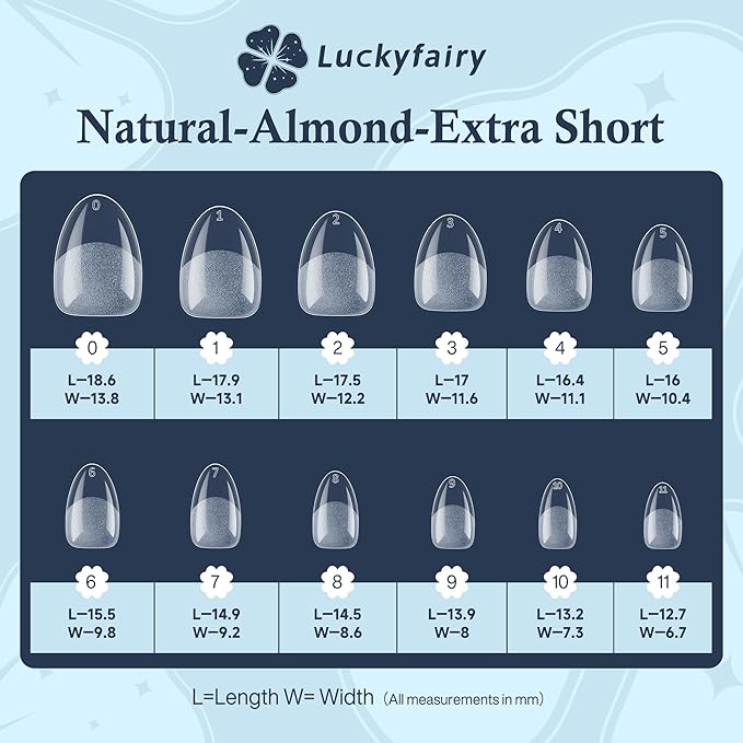 Extra Short Almond Nail Tips, 240pcs Soft Gel Pre-Shaped Acrylic Fake Nails, Half Matte Full Cover Clear Gelly Press on Flase Nail Tips for Extension Nail Manicure Home DIY 12 Sizes