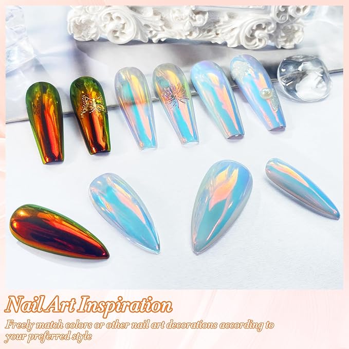 Unicorn Chrome Nail Powder, Aurora Unichrome Mermaid Aurora Nail Powder Pigment Pearlescent Nail Art Glitter Decoration for Home DIY Nail Salon Manicure - Sunset Glow