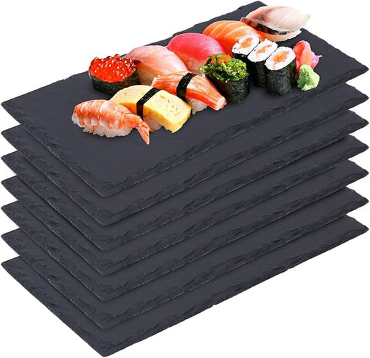 7 Pack 10 x 6 Inch Slate Cheese Boards, Black Rectangle Slate Charcuterie Boards, Natural Charcuterie Stone Plates for Parties, Gifts, and Special Events, Cheese, Sushi, Food.