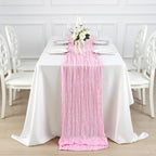 3 Pack Candy Pink Cheesecloth Table Runner 120 Inch Boho Wedding Decor | - Image 4