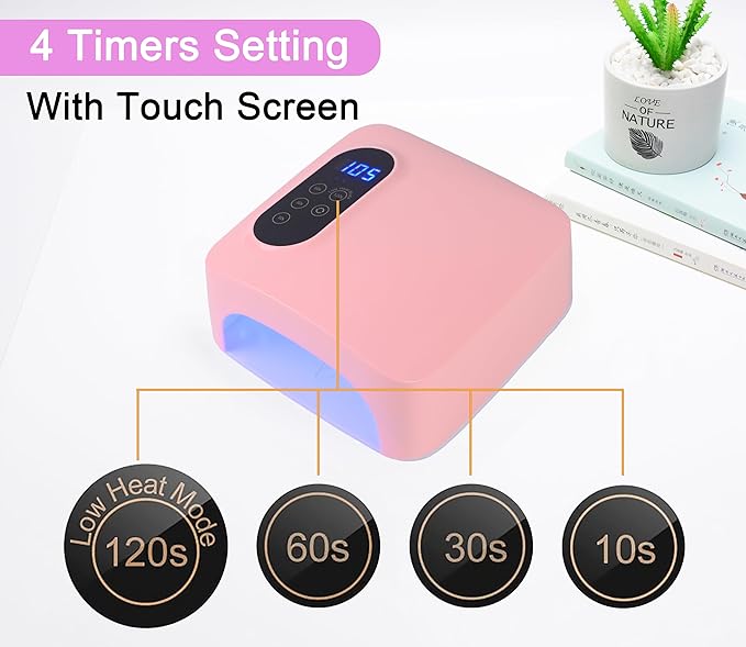 𝐔𝐩𝐠𝐫𝐚𝐝𝐞𝐝 72W Cordless Led Nail Lamp, Rechargeable Nail Dryer, Portable Gel UV Led Nail Light with Metallic Reflector Base, Professional Gel Curing Lamp with 4 Timer Setting for Home and Salon