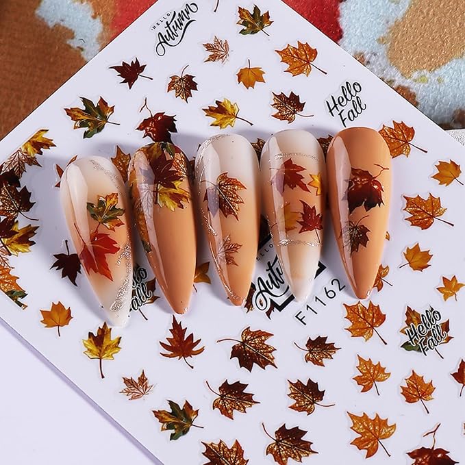 Fall Nail Art Stickers 6PCS Autumn Maple Leaf Nail Decals Fallen Leaves Elk Design 3D Self-Adhesive Nail Art Supplies Fall Leaf Deer Nail Accessories for Women Thanksgiving Day DIY Manicure Decoration