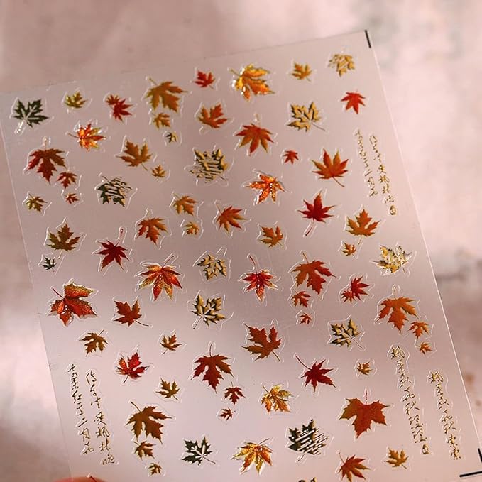 Maple Leaf Nail Art Stickers Fall Nail Stickers 5D Embossed Nail Decals 1PCS Falling Leaves Autumn Nails Design Nail Art Supplies Fall Sticker for Nails Thanksgiving Day DIY Manicure Nail Decorations