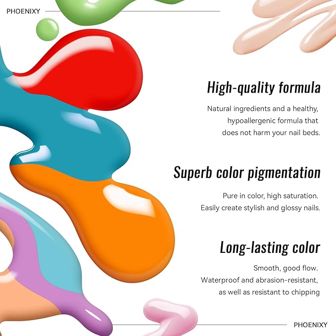 phoenixy Gel Nail Polish Kit with U V Light 74 Pcs Gel Nail Set 55 Colors Nail Polish Set Orange Series Complete Nail Kit with Base Coat & 4 Effects Top Coat Manicure Tools Gifts for Women