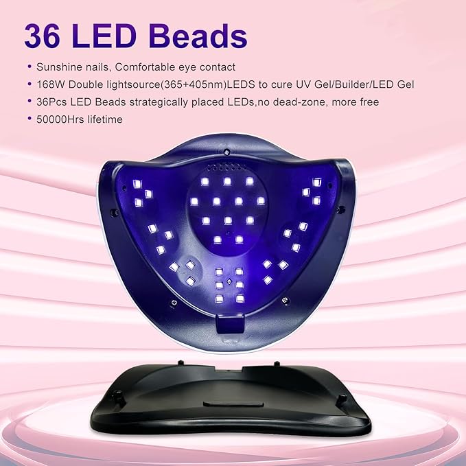 168W UV LED Nail Lamp, UV Light for Nails Dryer for Gel Nail Polish Curing Lamp, Auto Sensor, Professional Nail Light,Compatible with All Gel Types