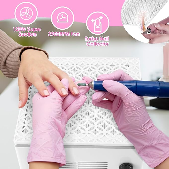 Nail Dust Collector Dust Collector Machine Reusable Filter & Powerful 120W (White, Fixed Speed Version)