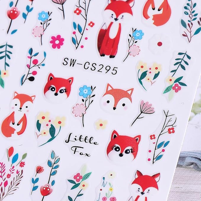 Fall Nail Art Stickers Autumn Leaf Pumpkin Nail Stickers 6PCS 3D Self-Adhesive Foxes Leaves Floral Pumpkin Design Nail Decals Nail Art Supplies Fall Sticker Sliders for Nails DIY Manicure Decorations