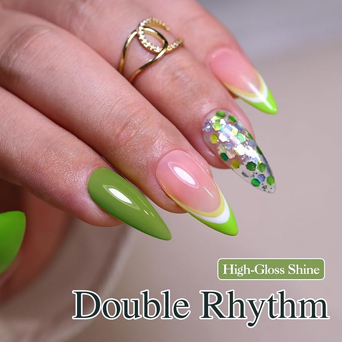 Double Rhythm Gel Nail Polish Set of 6 Colors Baby Light Pastel Milky Nail Polish Starter Kit Art DIY Salon Home (Sage Dark Deep Lime Green Olive,Kit 18)