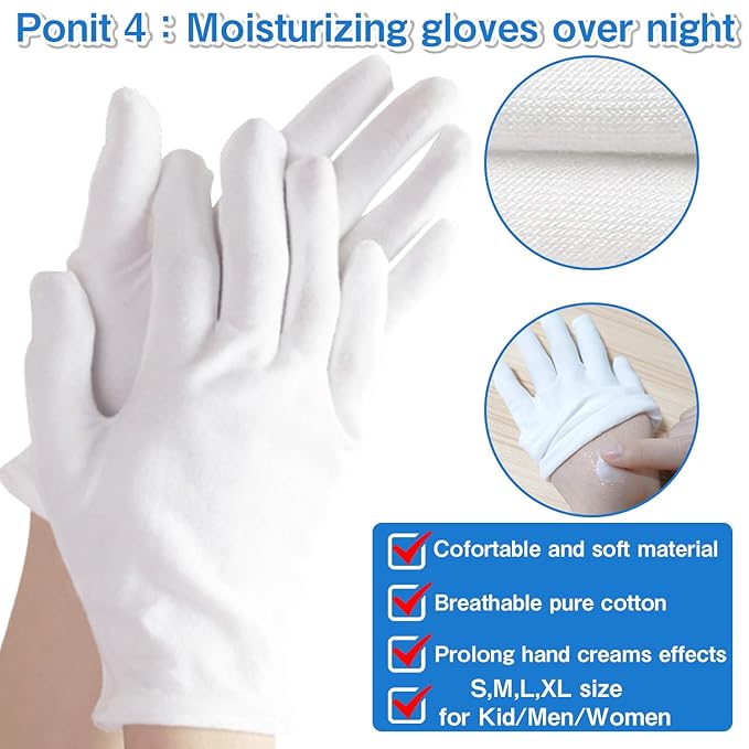 24Pcs Moisturizing Cotton Gloves: Sleeping Cotton Gloves Eczema for Dry Hands Work Gloves for Men and Women Stretchable Reusable Cloth Gloves for Spa Lotion Coin Jewelry Silver Inspection(M)…