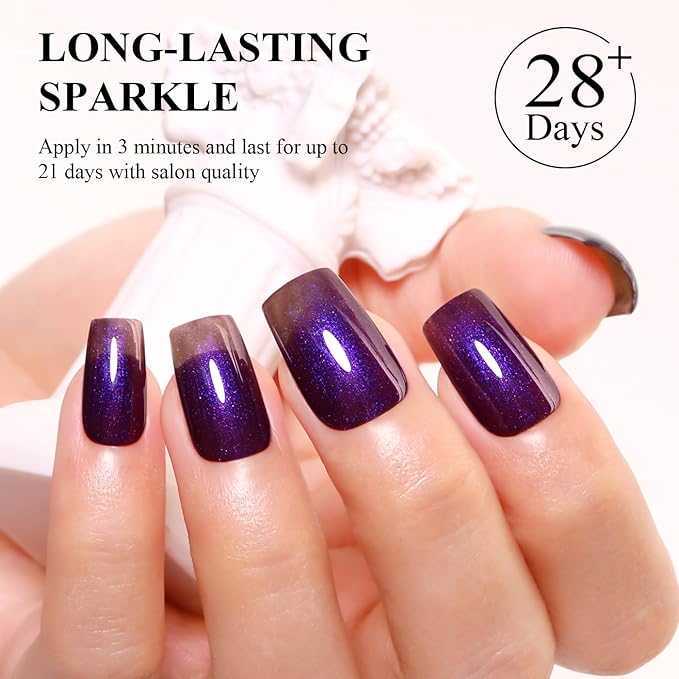 Imtiti Pearl Gel Nail Polish, 15ML Dark Purple Pearl Iridescent Glitter Gel Polish Soak Off LED UV Diamond Shimmer Sparkle Nail Gel Polish Fall Winter Manicure Gel Nail Polish Kit