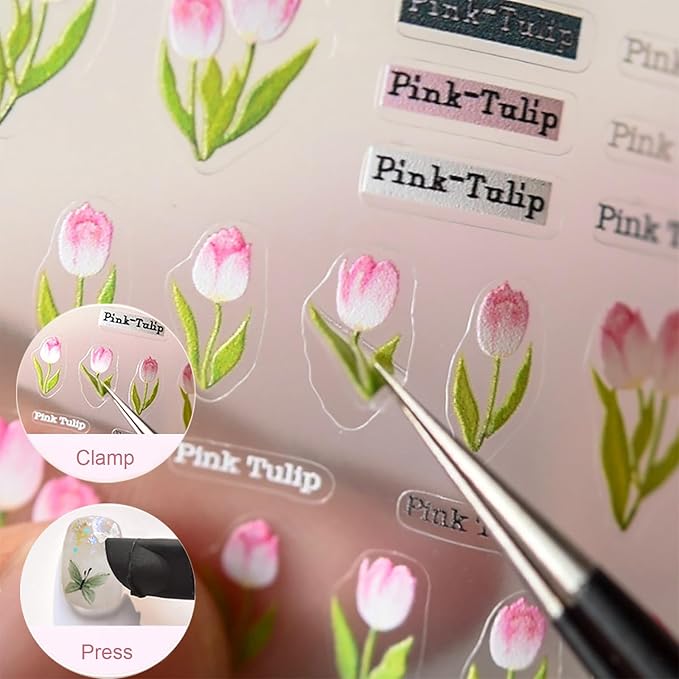Flower Nail Stickers for Nail Art Decals Charms,5D Embossed Floral Butterfly and Heart Gem, Self-Adhesive 5 Styles Craft Nail Supplies 2 Sheets with Tweezers Kit for Women Decoration