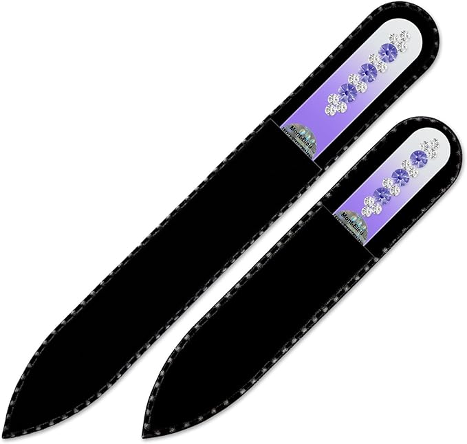 Nail File - Mont Bleu Set of 2 Glass Nail Files Hand Decorated with Crystals - Handmade Gifts - Czech Tempered Glass - Glass Fingernail Files - for Natural Nails - Crystal Nail Files